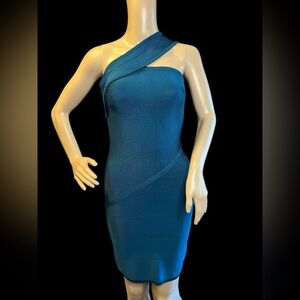 Bebe Teal One-Shoulder Body Con Dress